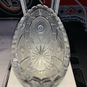 Beautiful Antique Heavy Cut Glass Oval Bowl High End